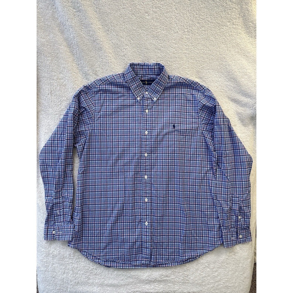 Ralph‎ Lauren Long Sleeve Button Up Shirt Mens Navy/Red Plaid XL